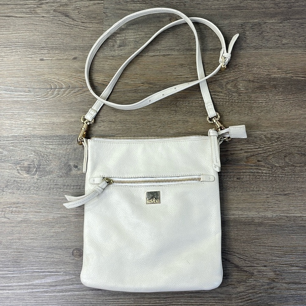 Kooba Leather Women's Crossbody Cream Bag, purple lining